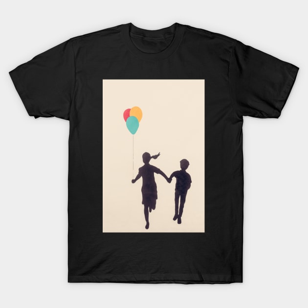 Girl and Boy with Balloons T-Shirt by Debra Cox 